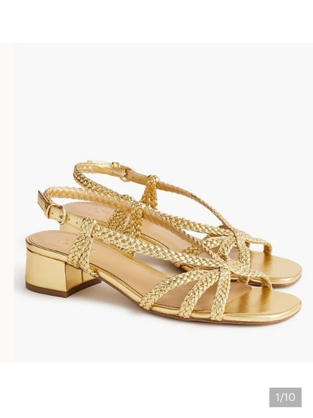J. Crew Gold Braided Low Block Heel Slingback Sandals
